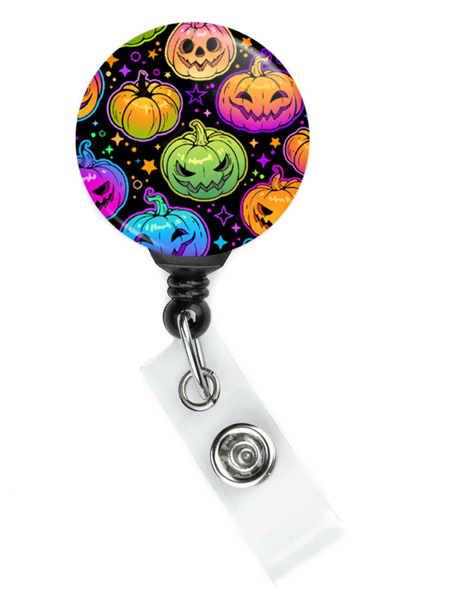 Neon Pumpkin Jack O Lantern Badge Reel - ReactionReels