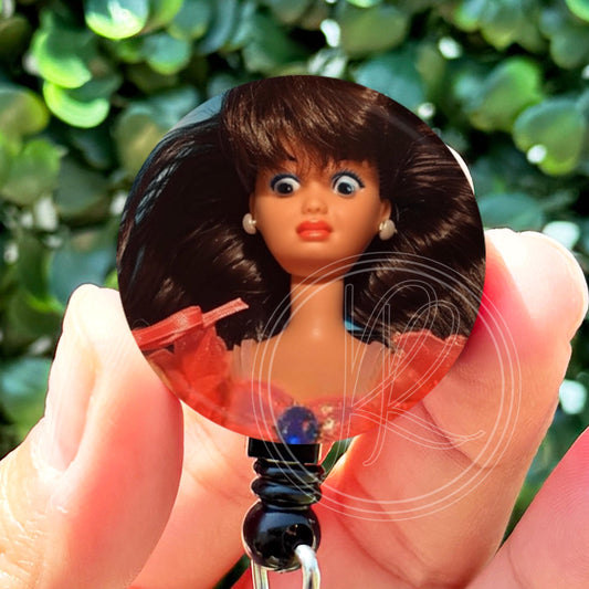 Brunette Cringe Doll WTF Funny Nurse Badge Reel