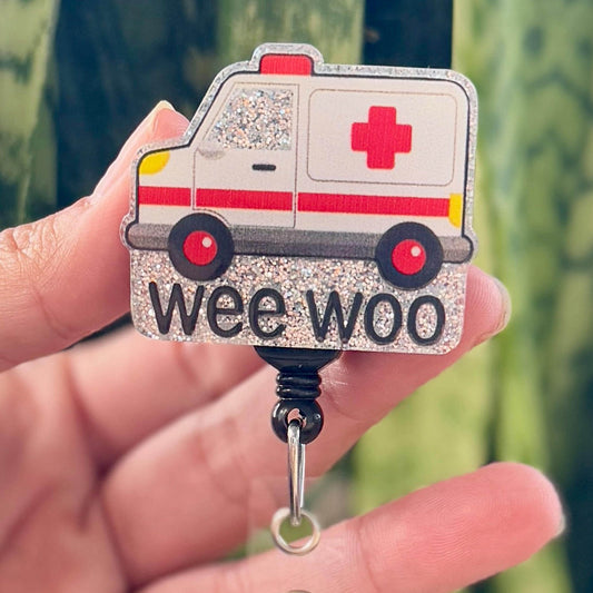 Funny Acrylic Badge Reel  Wee Woo Ambulance  Nurse Badge Reel  ID Badge Holder  Nurse Gift  Nurse Badge Holder  EMT  Cute ID Badge