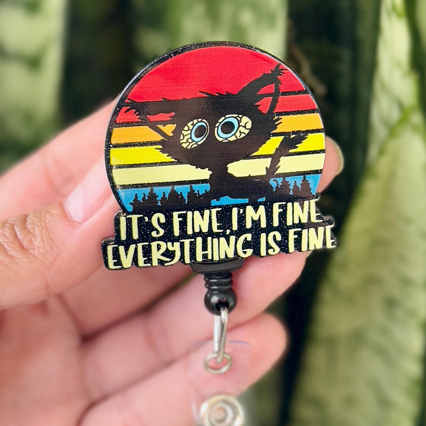 Funny Acrylic Badge Reel  Cute Everything's Fine Crazy Cat Retro  Nurse Badge Reel  ID Badge Holder  Nurse Gift  Nurse Badge Holder