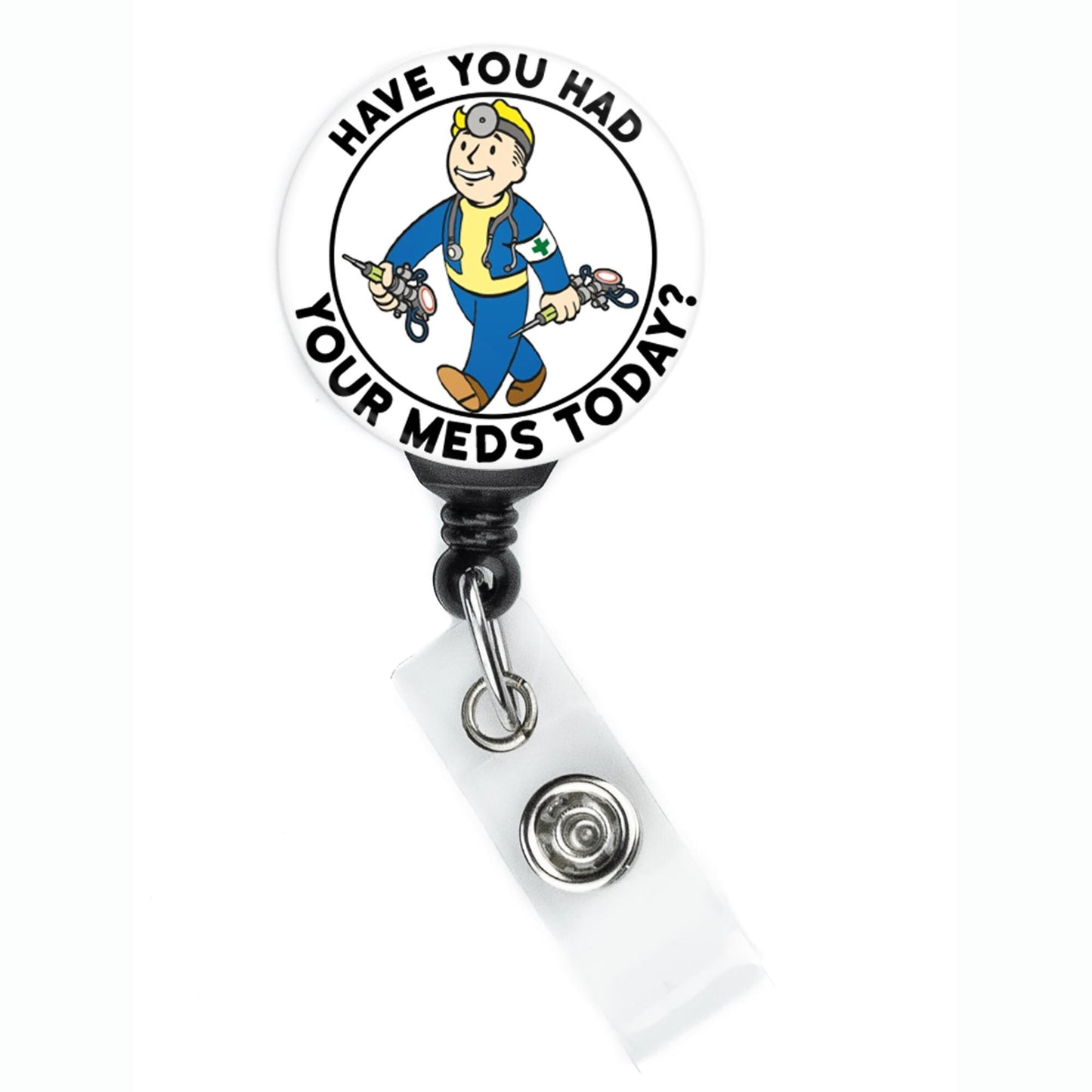Fallout Vault Boy Meds Gaming Badge  Nurse Badge Reel  ID Badge Holder  Nurse Gift  Nurse Badge Holder  ID Hold