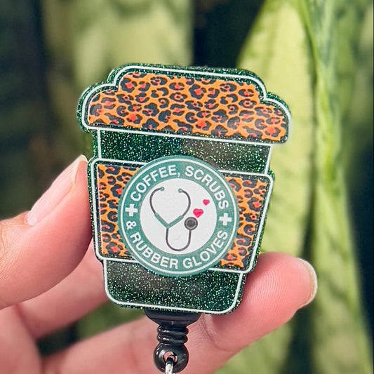 Coffee Scrubs Rubber Gloves  Nurse Badge Reel  ID Badge Holder  Nurse Gift  Nurse Badge Holder  Cute ID Reel