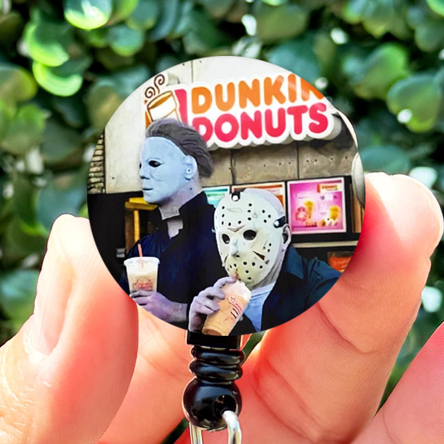 Halloween Michael Meyers Jason Dunkin Coffee  Nurse Badge Reel  ID Badge Holder  Nurse Gift  Nurse Badge Holder