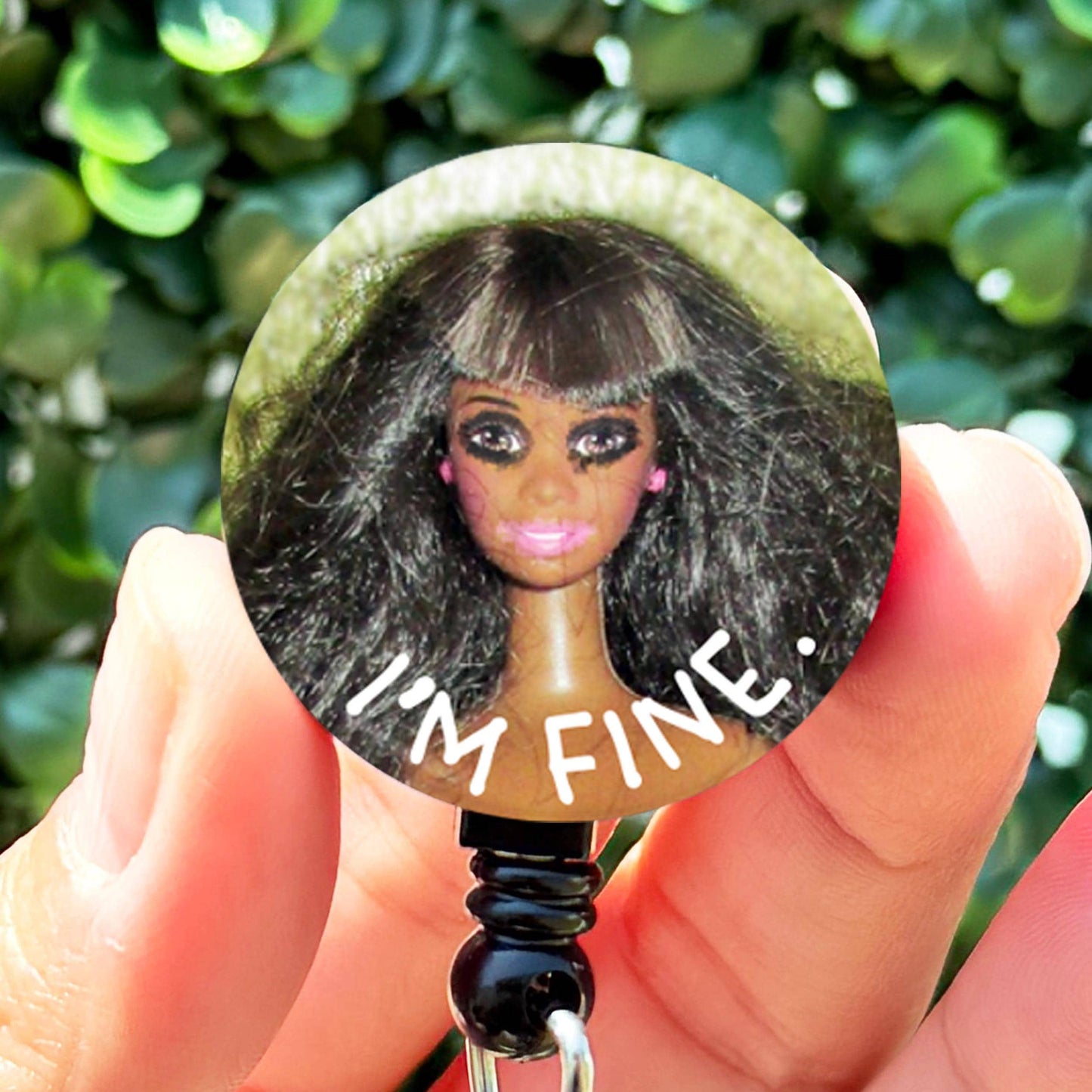 I'm Fine Messy Doll Ethnic  Nurse Badge Reel Funny  ID Badge Holder  Nurse Gift  Nurse Badge Holder  Cute ID Holder - ReactionReels