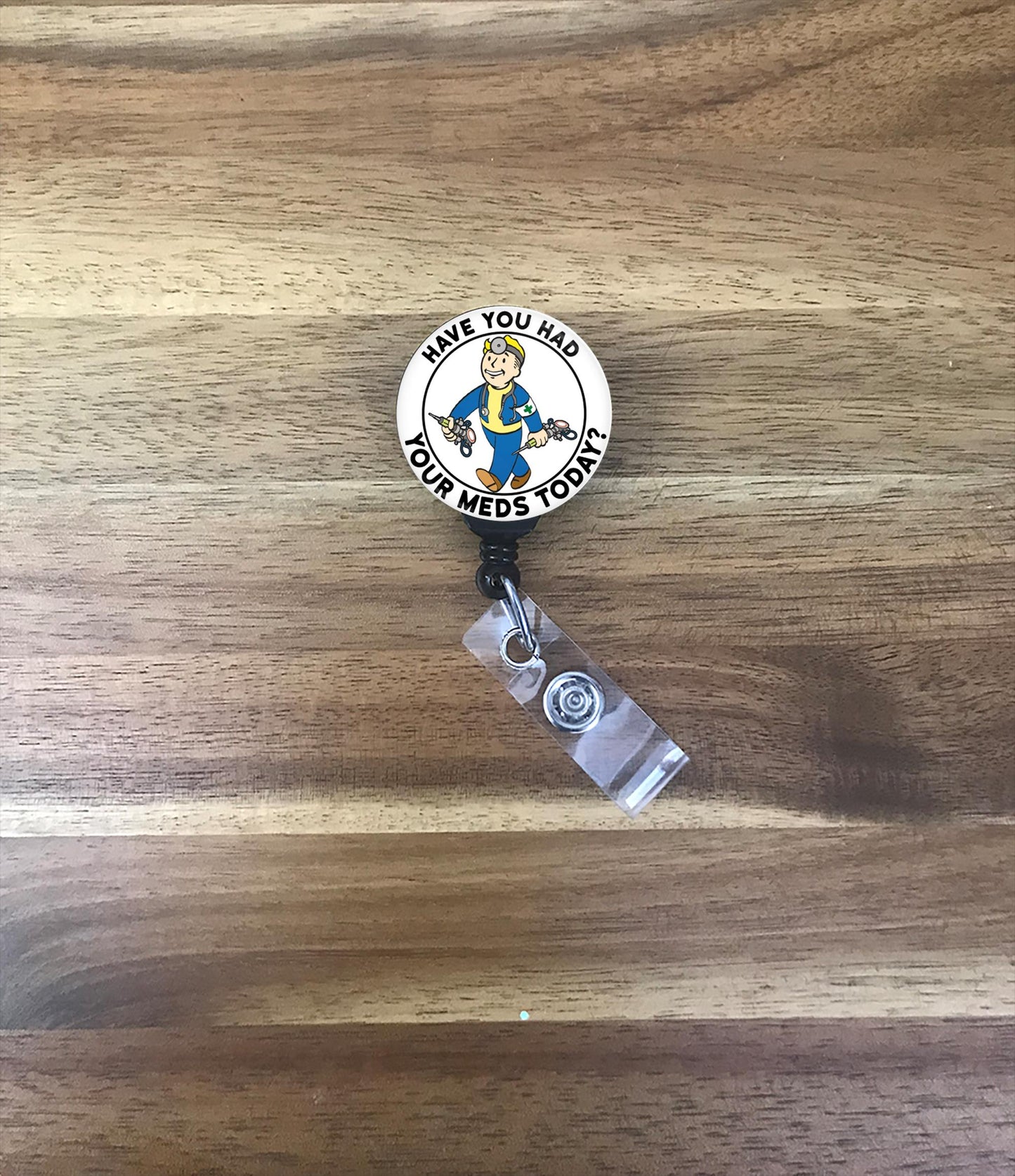 Fallout Vault Boy Meds Gaming Badge  Nurse Badge Reel  ID Badge Holder  Nurse Gift  Nurse Badge Holder  ID Hold