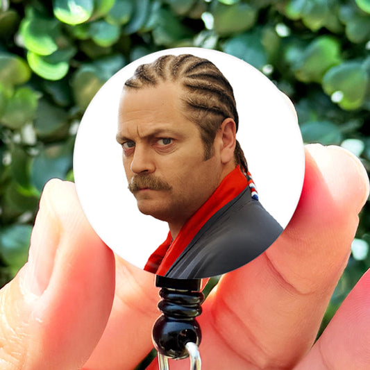 Parks and Rec Ron Swanson Cornrows  Nurse ID Badge Reel Holder