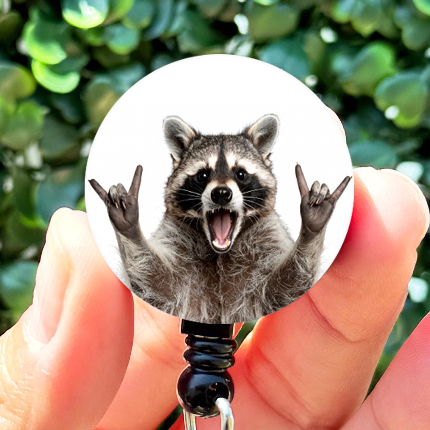 Rock On Rock and Roll Raccoon  Nurse Badge Reel Funny  Badge Reel Holder  Nurse Gift  Nurse ID  Cute Badge Hold