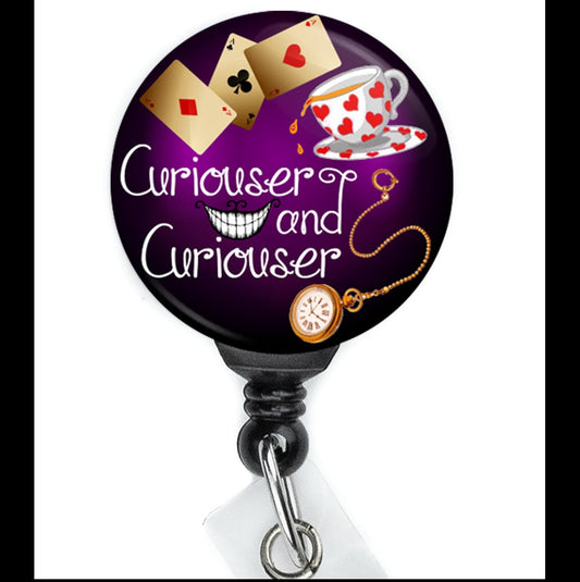 Halloween Badge Reel, Alice in Wonderland Curiouser and Curiouser Nurse Badge Reel with Swing Clip and 34 Inch Cord