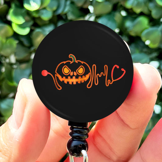 Halloween Badge Reel, Nurse JackOLantern Stethoscope Retractable Badge Reel with Swing Clip and 34 Inch Cord