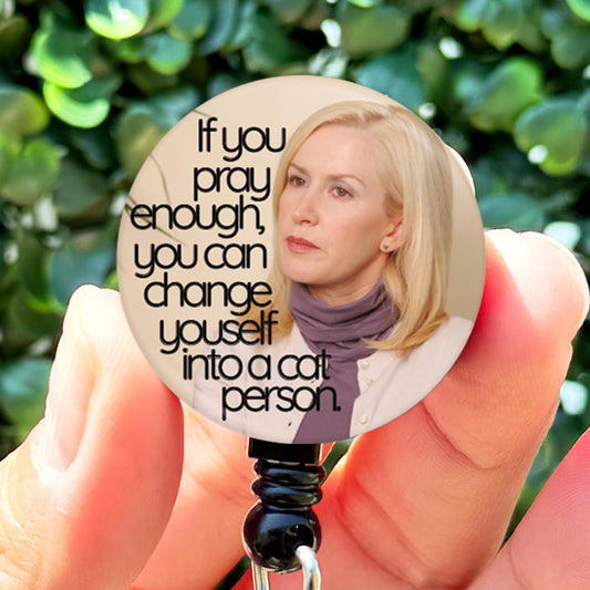 The Office Angela Cat Person Funny Meme Retractable Badge Reel with Swing Clip and 36 Inch Cord