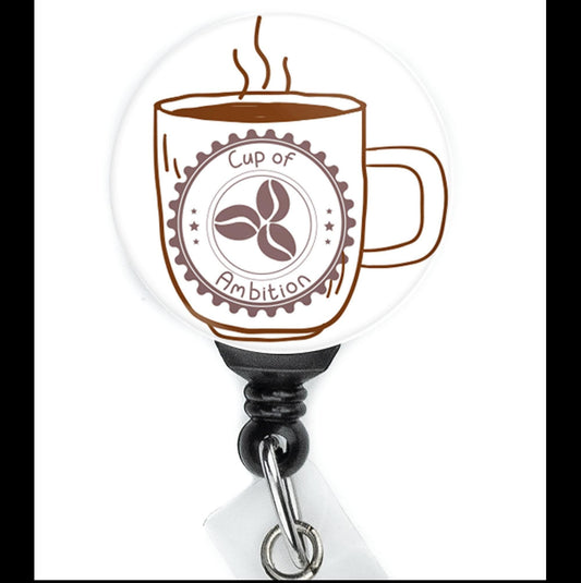 Nurse Funny Coffee Cup Of Ambition Retractable Badge Reel with Swing Clip and 34 Inch Cord - ReactionReels