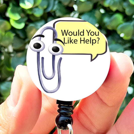 Clippy Office Assistant Would You Like Help Paperclip  Nurse ID Badge Reel Holder  Nurse Gift  Nurse Badge  Cute