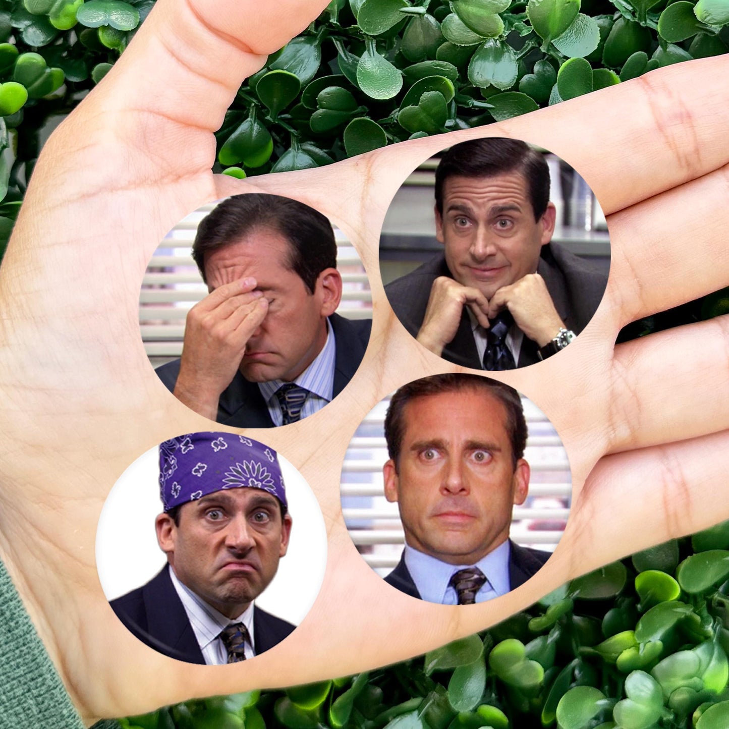 The Office Michael Scott Set of 4 – 1.5" Funny Magnets, Pinback or Flatback Buttons for Moms, Teachers, Nurses, Office Gifts or Fridge Decor