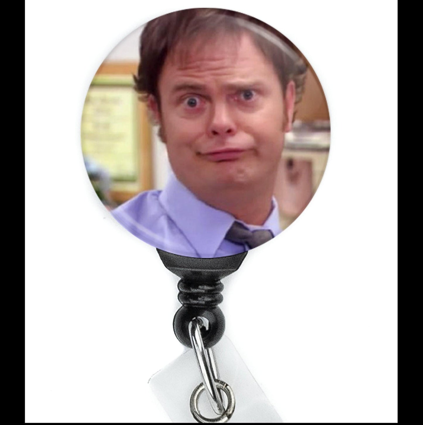 The Office Dwight Schrute Funny Face Retractable Badge Reel with Swing Clip and 36 Inch Cord