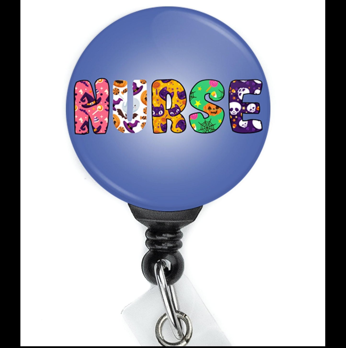 NURSE Halloween pattern letters Retractable Badge Reel with Swing Clip and 34 Inch Cord