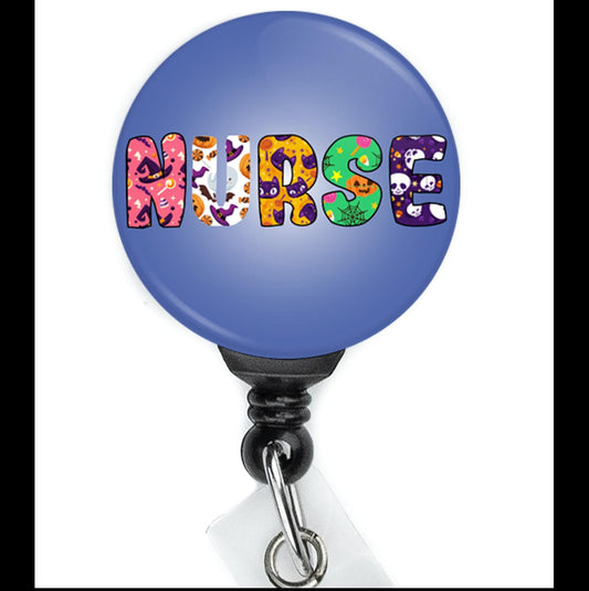 NURSE Halloween pattern letters Retractable Badge Reel with Swing Clip and 34 Inch Cord