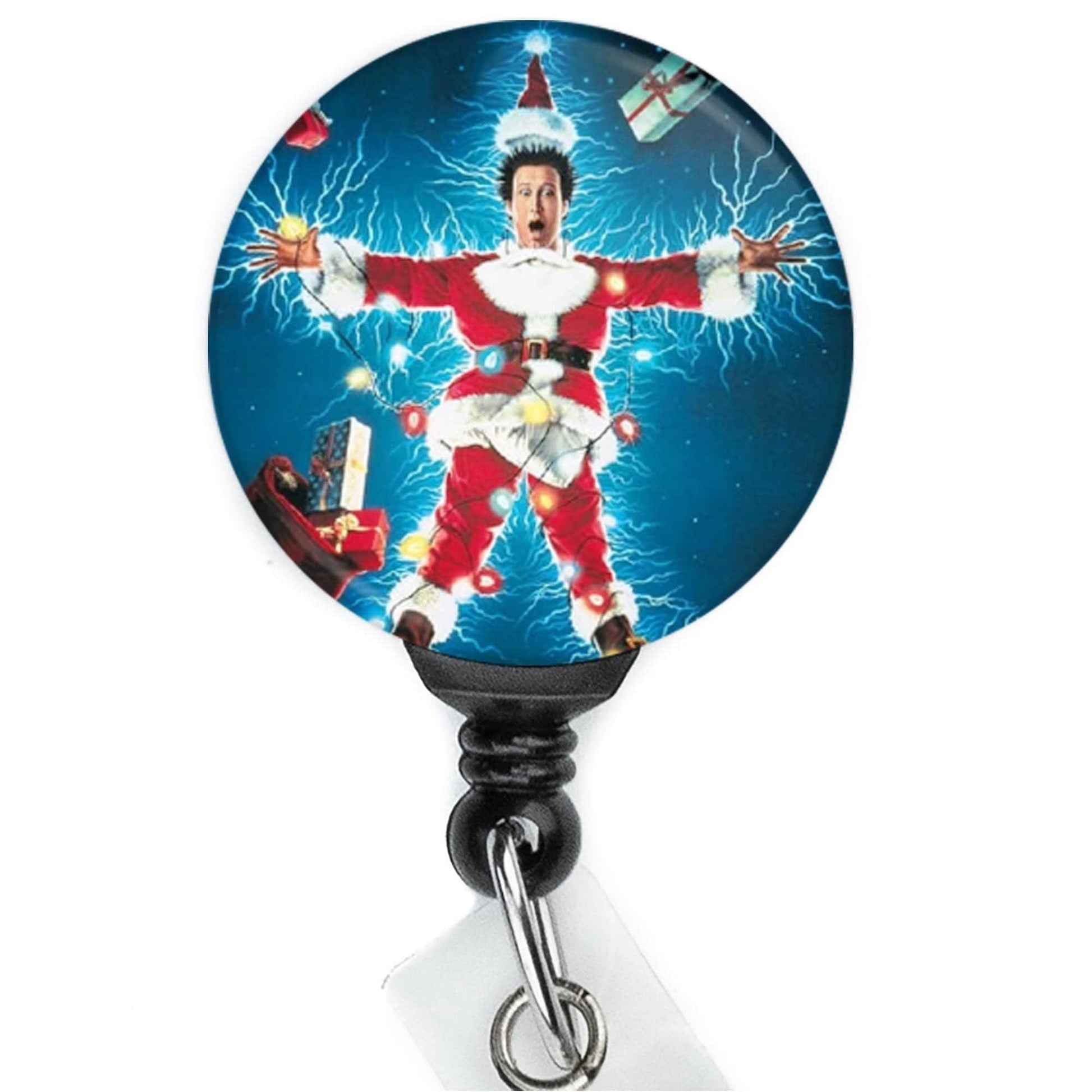 National Lampoon's Christmas Vacation Electrified Clark Griswold Santa  Nurse Badge Reel  ID Badge Holder - ReactionReels
