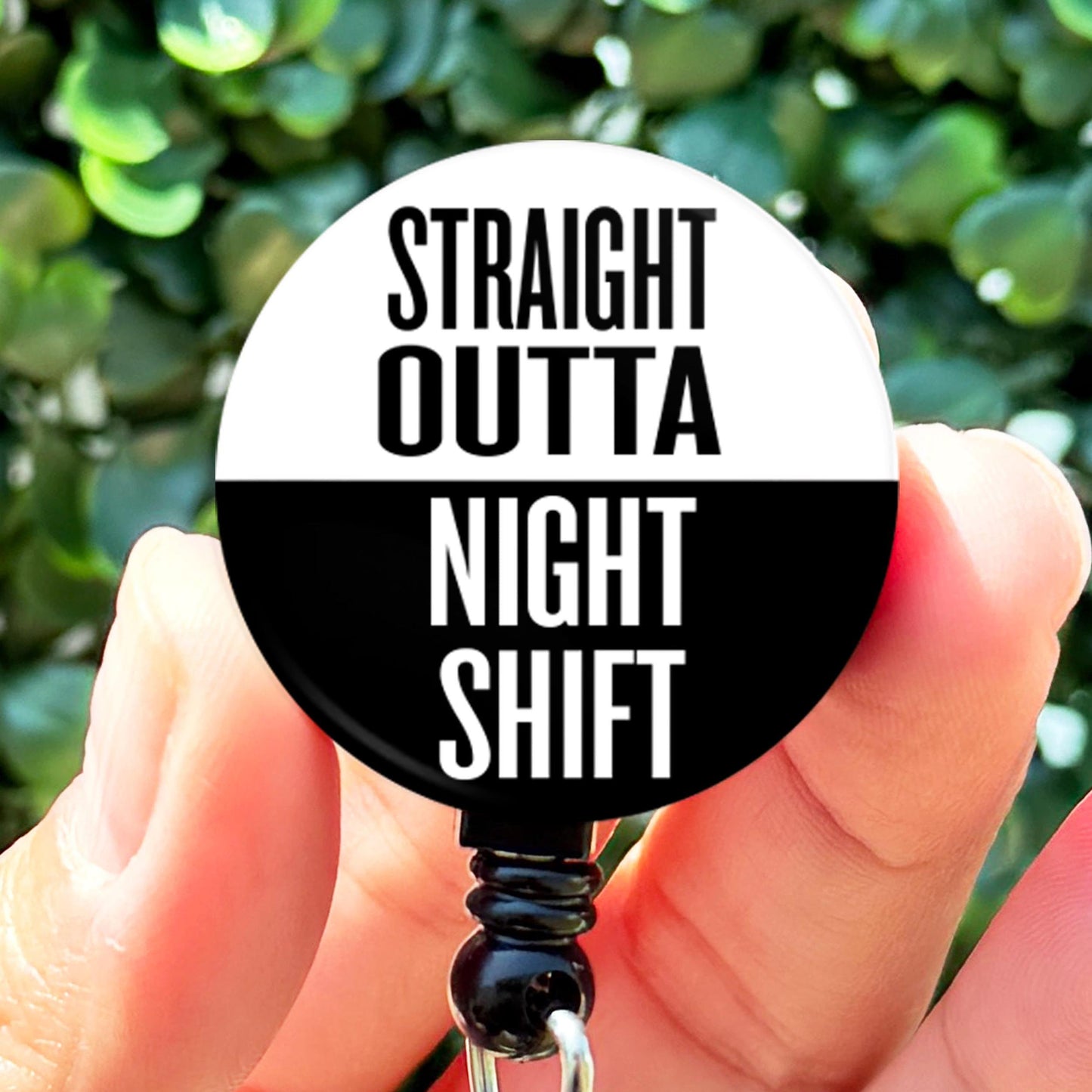 Straight Outta Night Shift Retractable Badge Reel with Swing Clip and 36 Inch Cord