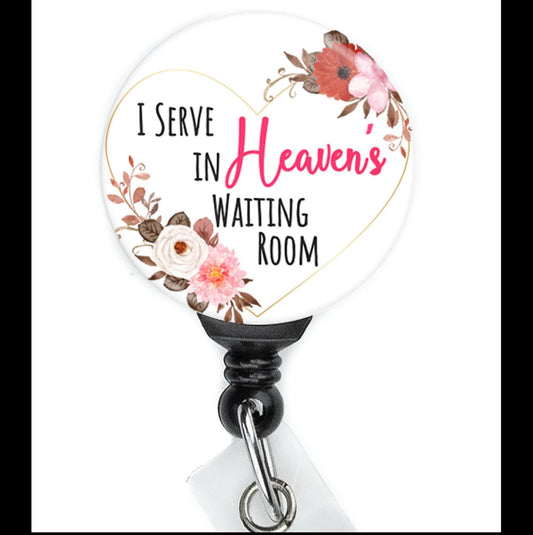Nurse Floral Heart Heaven's Waiting Room Hospice Retractable Badge Reel with Swing Clip and 34 Inch Cord - ReactionReels