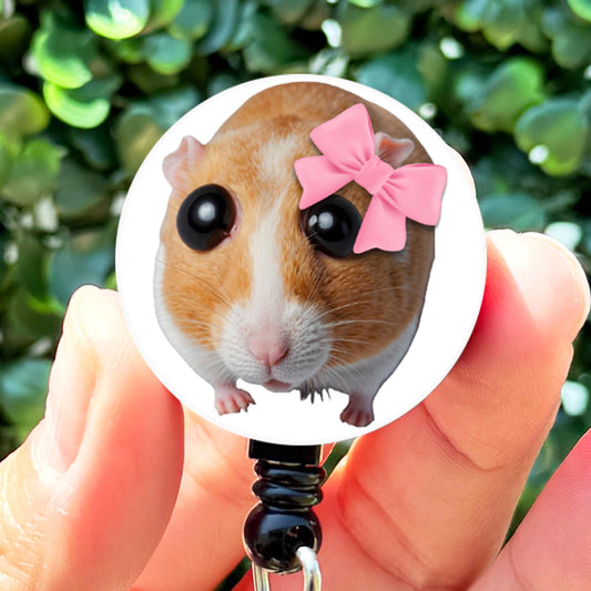 Funny ID Badge Reel  Cute Bonita Hamster with Bow  ID Badge Holder  Nurse Gift  Nurse Badge Reel  Cute ID Badge Reel  Badge Reel