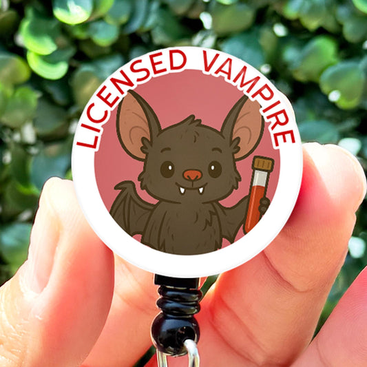 Funny Phlebotomy Badge Reel  Licensed Vampire Phlebotomist  ID Badge Holder  Nurse Gift  Nurse Badge Reel  Cute ID Badge Reel