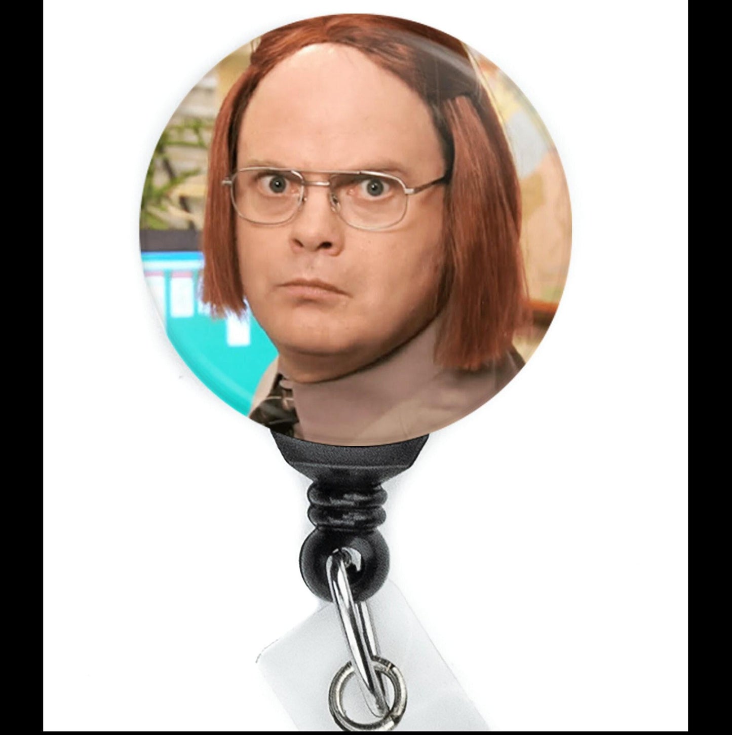 The Office Dwight Schrute Wig Disguise Funny Retractable Badge Reel with Swing Clip and 36 Inch Cord