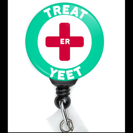 Nurse Funny Treat and Yeet Retractable Badge Reel with Swing Clip and 34 Inch Cord