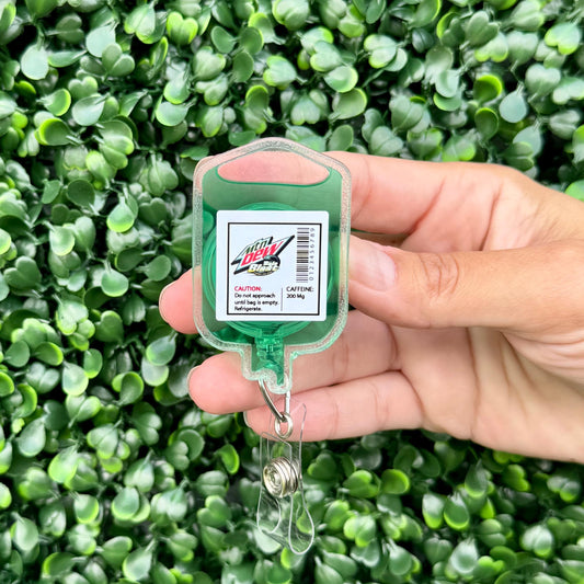Nurse Badge Reel – Cute Retractable Badge Holder for Nurses and Medical Staff, IV Bag Theme - Mtn Dew Baja Blast