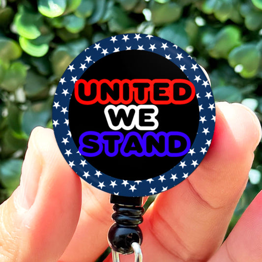 Funny ID Badge Reel  United We Stand American Patriot  ID Badge Holder