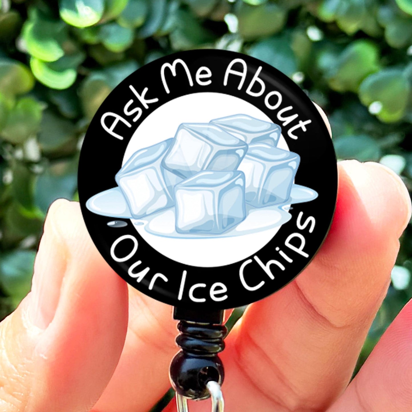 Nurse Funny Ask Me About Our Ice Chips Retractable Badge Reel with Swing Clip and 34 Inch Cord - ReactionReels