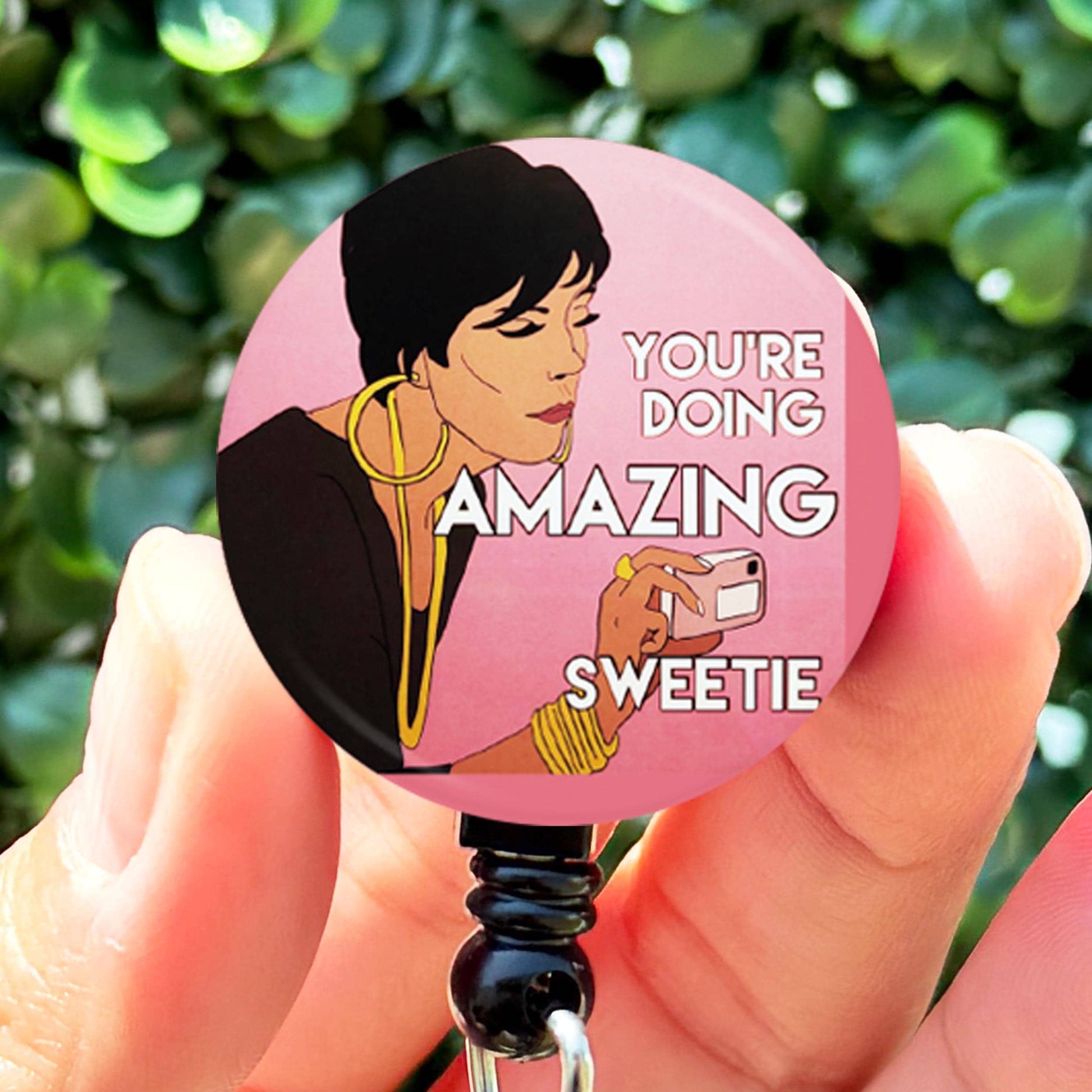 Nurse Funny Kris You're Doing Amazing Sweetie Meme Retractable Badge Reel with Swing Clip and 34 Inch Cord - ReactionReels