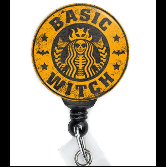 Halloween Nurse Basic Witch Skull Retractable Badge Reel with Swing Clip and 34 Inch Cord