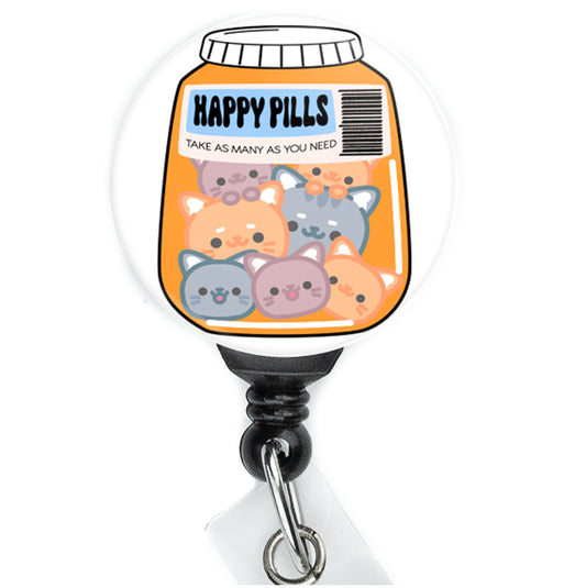 Happy Kitty Cat Pills Badge Reel - ReactionReels
