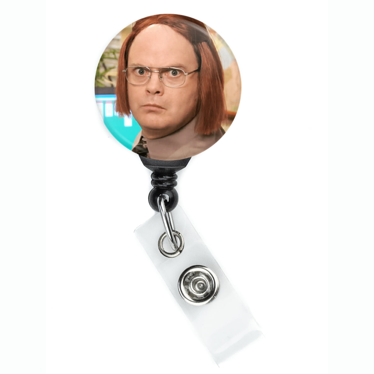 The Office Dwight Schrute Wig Disguise Badge Reel - ReactionReels