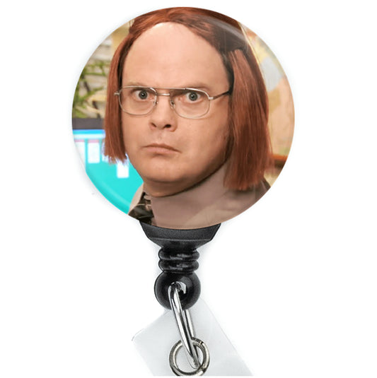 The Office Dwight Schrute Wig Disguise Badge Reel - ReactionReels