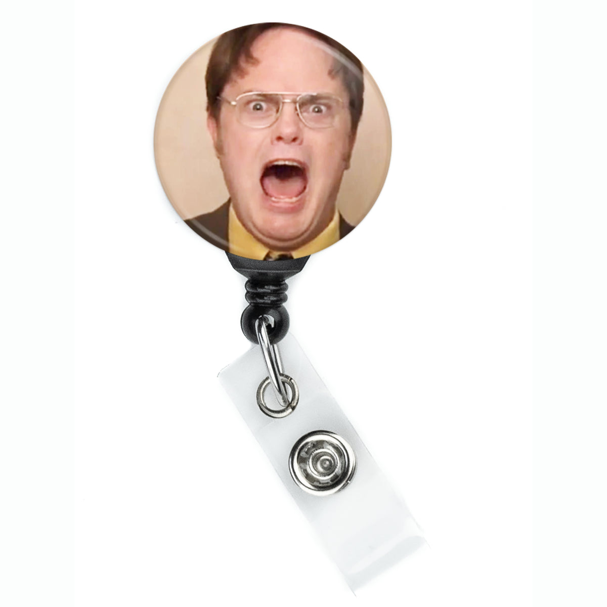 The Office Dwight Shrute Screaming Close Up Face Meme Badge Reel - ReactionReels