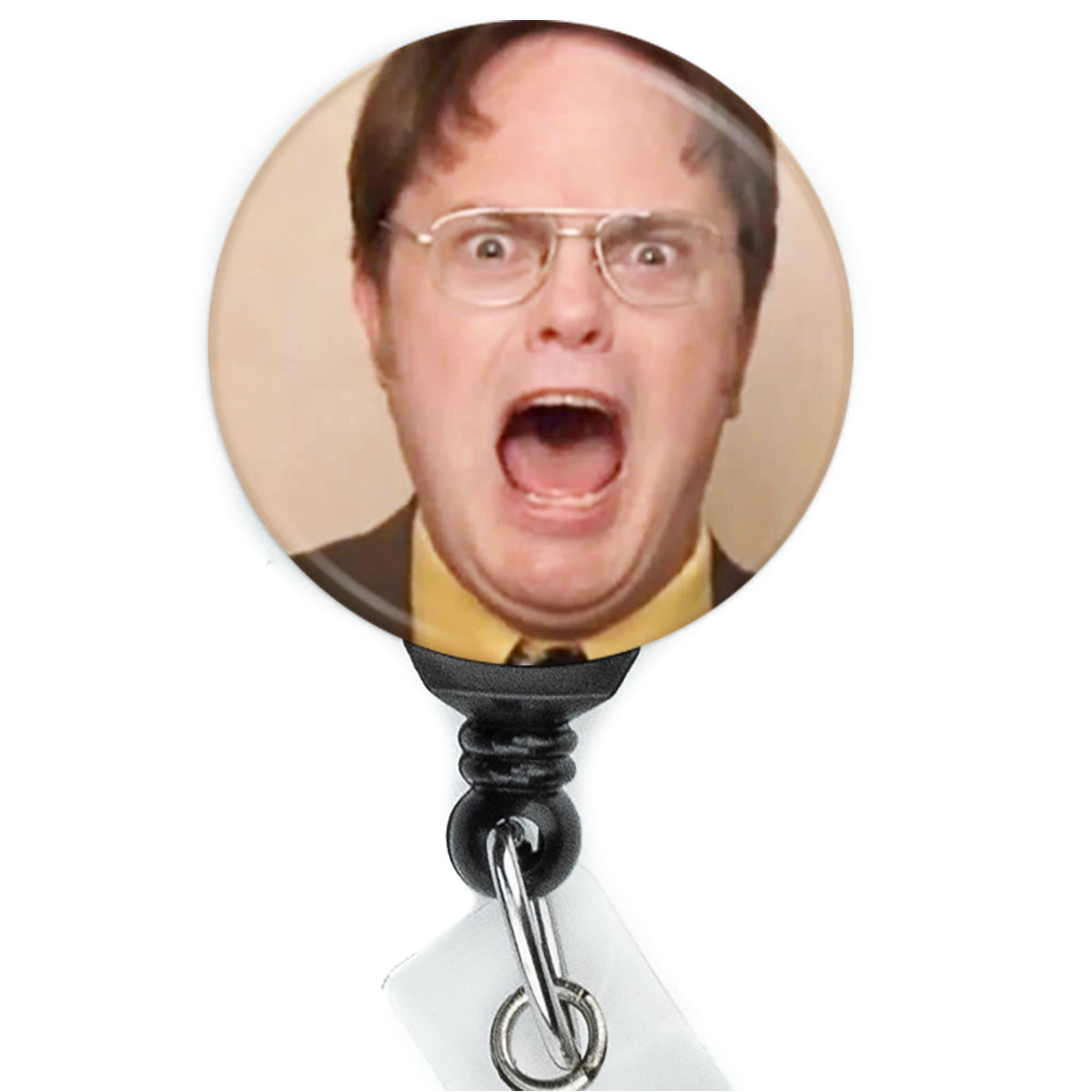 The Office Dwight Shrute Screaming Close Up Face Meme Badge Reel - ReactionReels