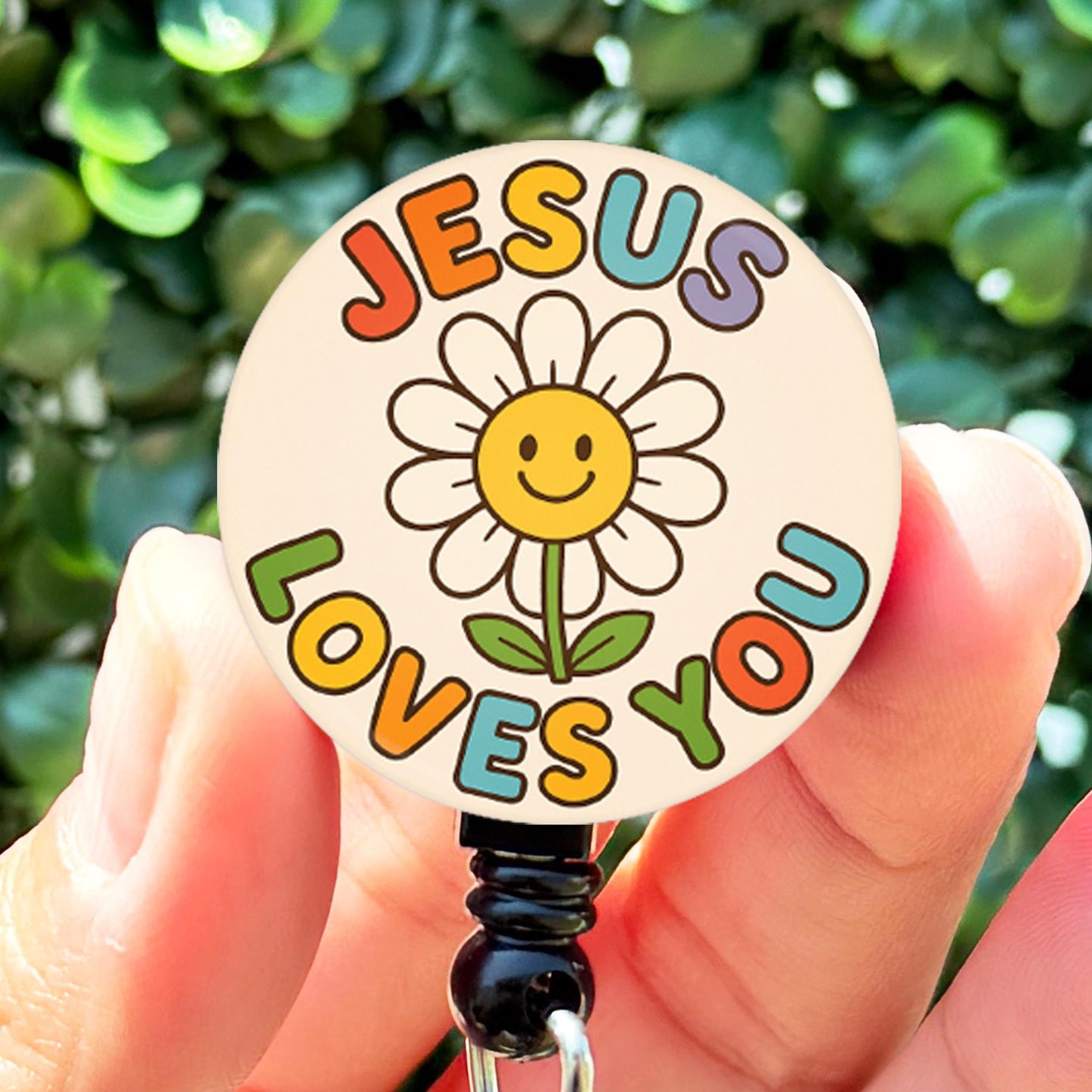 Christian Badge Reel - Nurse Badge Reel with Jesus Loves You Design | Swivel Clip