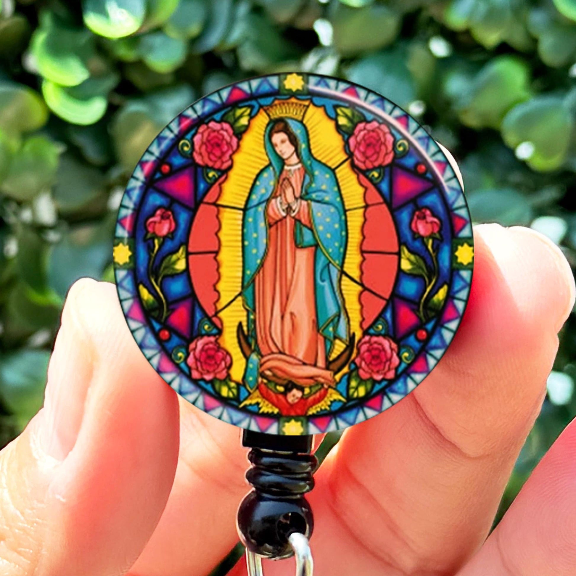Nurse Beautiful Virgen De La Guadalupe Catholic Virgin Mary Retractable Badge Reel with Swing Clip and 34 Inch Cord - ReactionReels