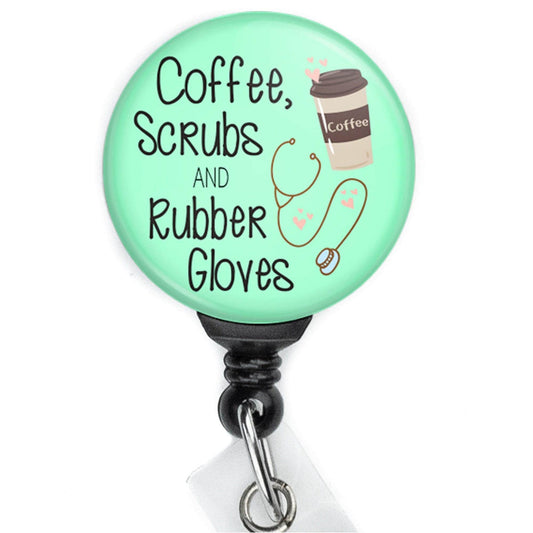 Coffee Scrubs and Rubber Gloves Retractable Badge Reel with Swing Clip and 36 Inch Cord
