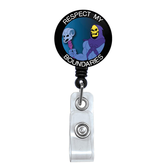 Skeletor Respect My Boundaries Meme Retractable Nurse Badge Reel with Swing Clip and 34 Inch Cord