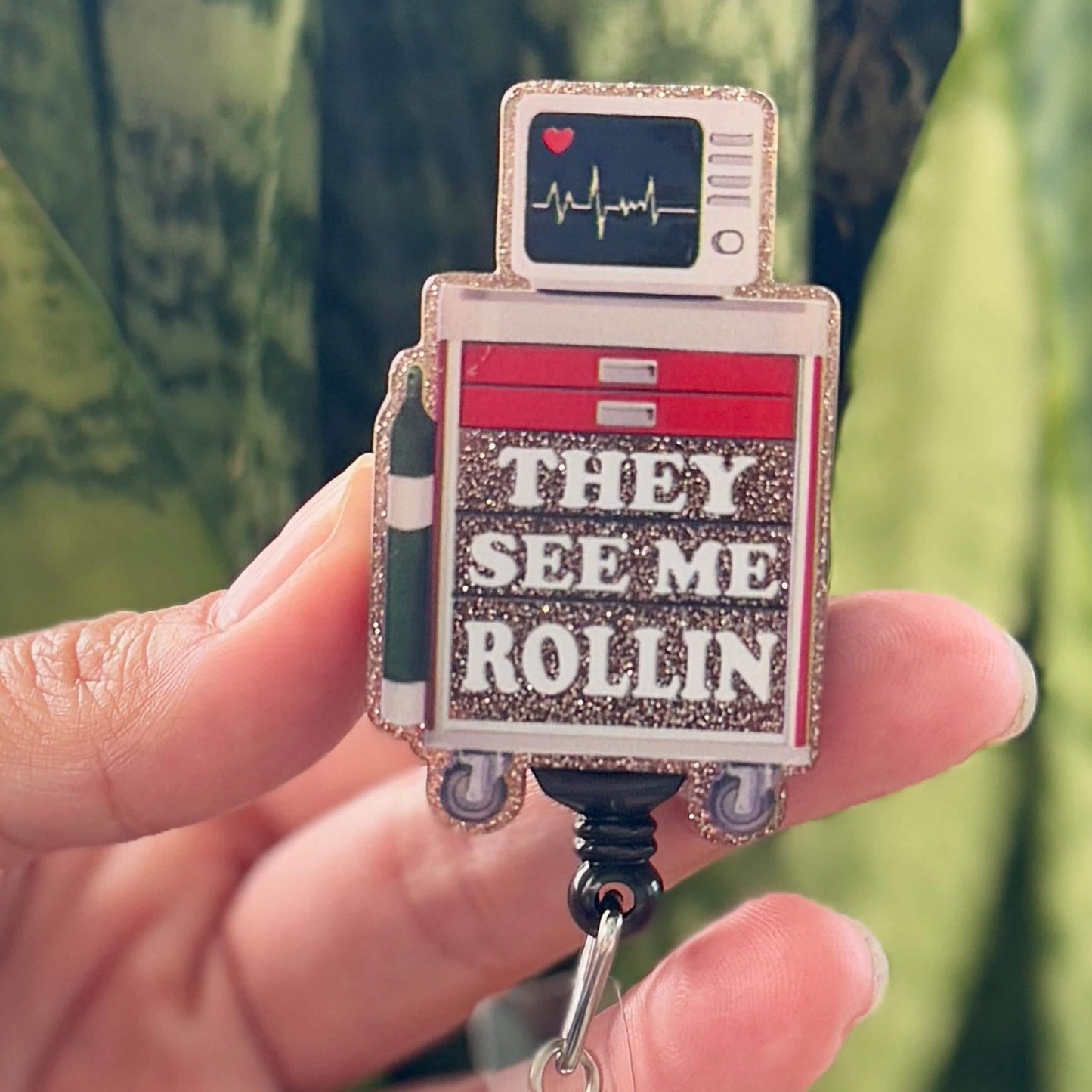 They See Me Rolling Medical EKG Cart Nurse Badge Reel  Cute Nurse ID Badge Holder  Nurse Gift  Nurse ID Badge