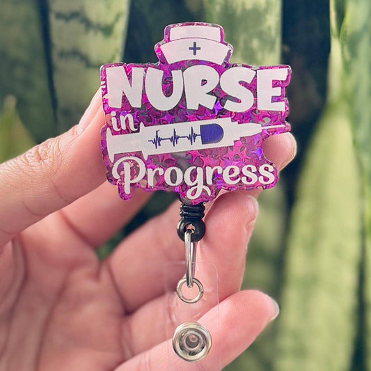 Funny Acrylic Badge Reel  Nurse in Progress Pink  Nurse Badge Reel  ID Badge Holder  Nurse Gift  Nurse Badge Holder  Cute ID Reel