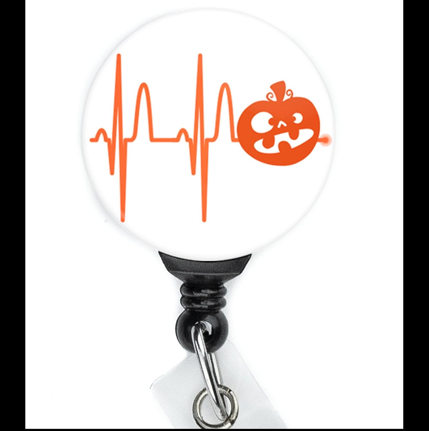 Halloween Pumpkin Nurse Heartbeat Lifeline Retractable Badge Reel with Swing Clip and 34 Inch Cord