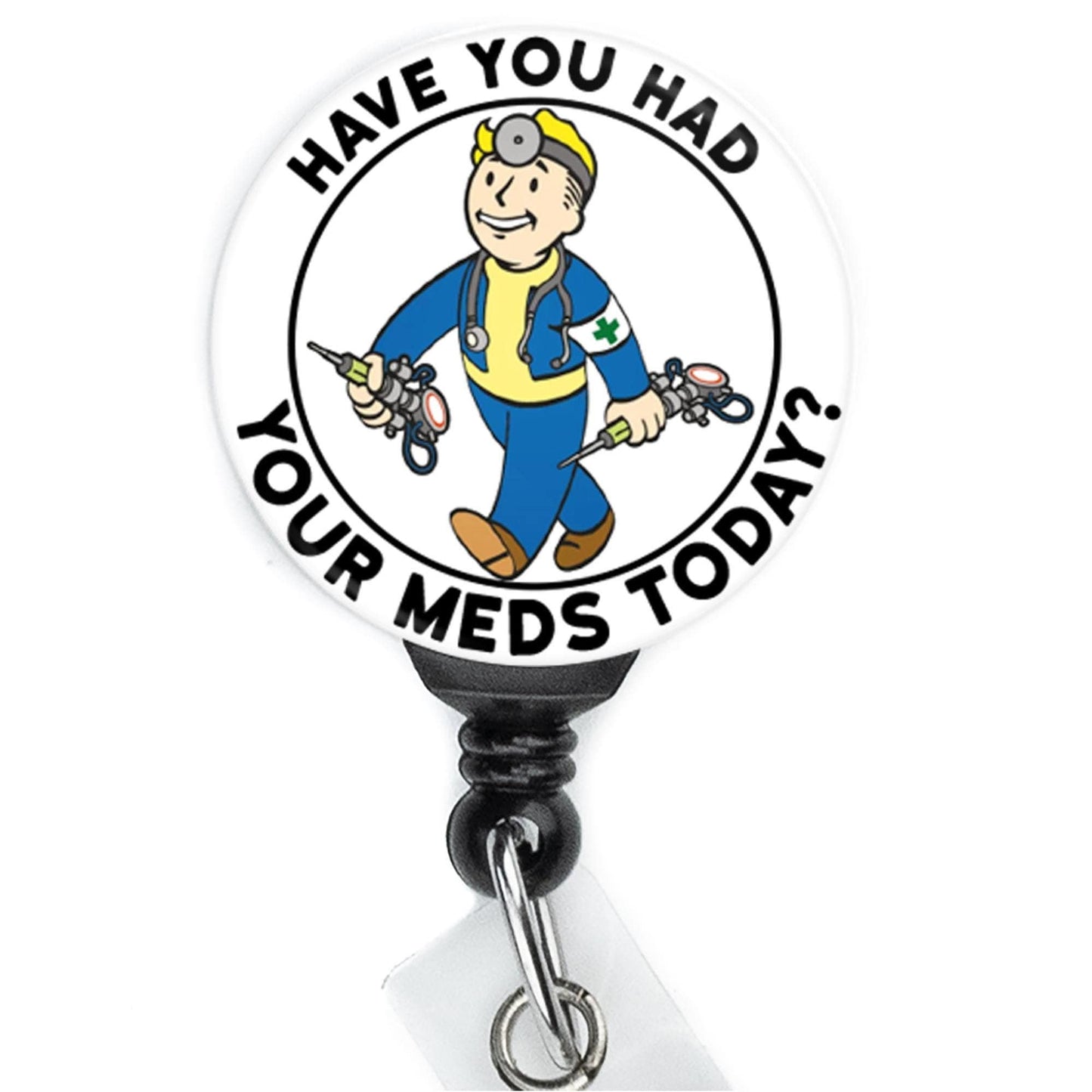 Fallout Vault Boy Meds Gaming Badge  Nurse Badge Reel  ID Badge Holder  Nurse Gift  Nurse Badge Holder  ID Hold