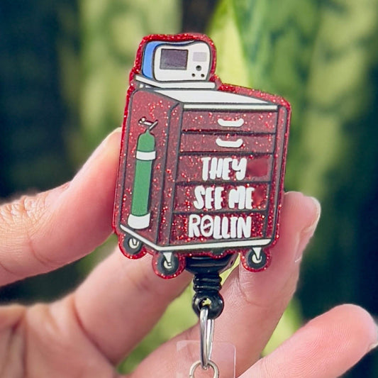 Funny ER Nurse Badge Reel  They See Me Rolling Nurse Emergency Cart  Acrylic Badge Reel  Cute ID Badge Holder  Nurse ID Badge Clip