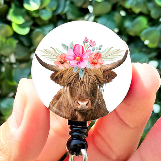 Nurse Cute Highland Cow Retractable Badge Reel with Swing Clip and 34 Inch Cord