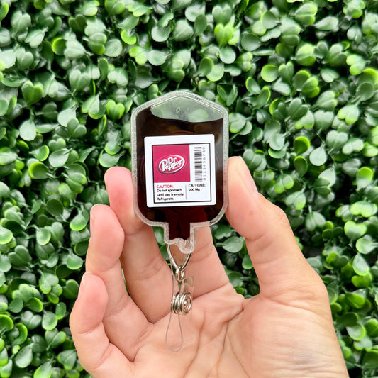 Nurse Badge Reel – Cute Retractable Badge Holder for Nurses and Medical Staff, IV Bag Theme - Dr. Pepper