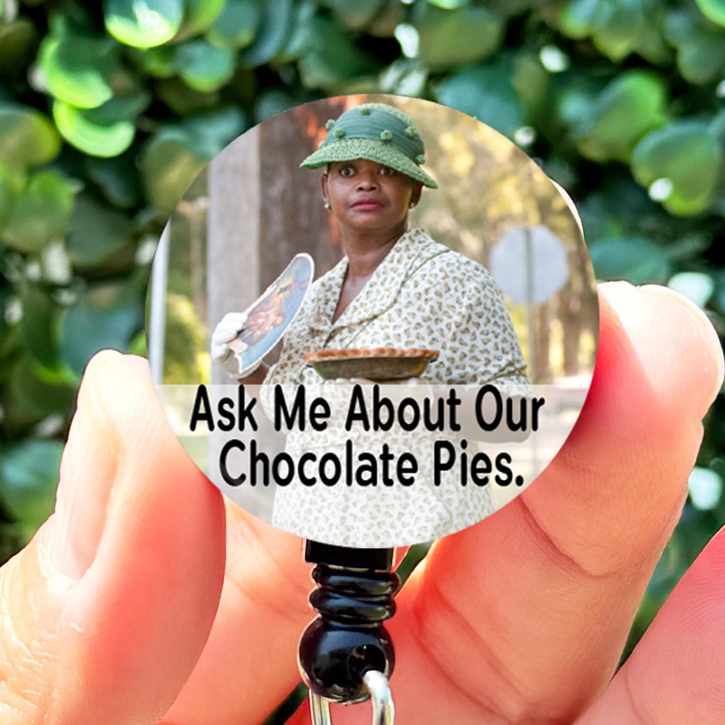 The Help Minnys Chocolate Pie Sarcastic  Nurse ID Badge Reel Holder  Nurse Gift  Nurse Badge