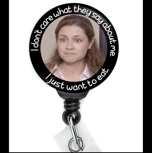 The Office Pam I just Want To Eat Funny Retractable Badge Reel with Swing Clip and 36 Inch Cord